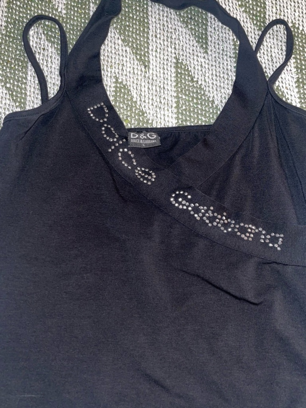 Dolce & Gabbana D&G Black Rhinestone Logo Tank Top Size L